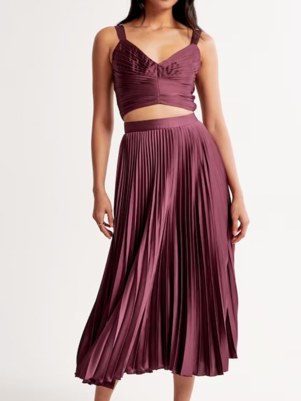 Abercrombie & Fitch Pleated Midi Skirt in Burgundy